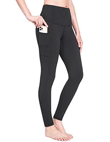 BALEAF Damen Sport Leggings Winter Thermo Leggings wasserdichte Hohe Taille Fleece Gefütter Yogahose Blickdicht Slim Fit Wandern Laufhose mit Taschen Schwarz XL von BALEAF