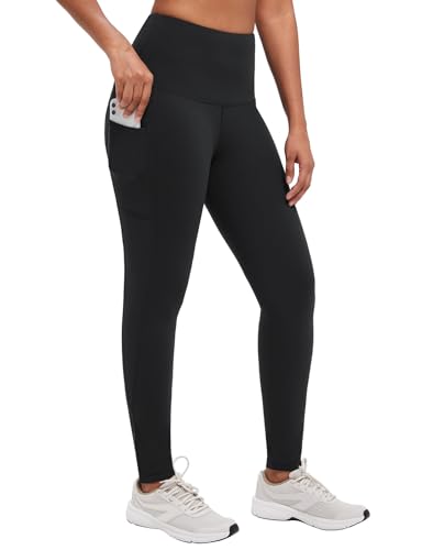 baleaf Damen Sport Leggings Winter Thermo Leggings wasserdichte Hohe Taille Fleece Gefütter Yogahose Blickdicht Slim Fit Wandern Laufhose mit Taschen Schwarz XS von baleaf