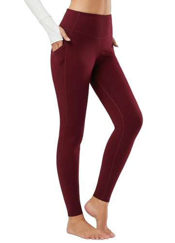 BALEAF Damen Thermo Yogahose Sport Leggins mit Taschen Warme Lauhose Rot L von BALEAF