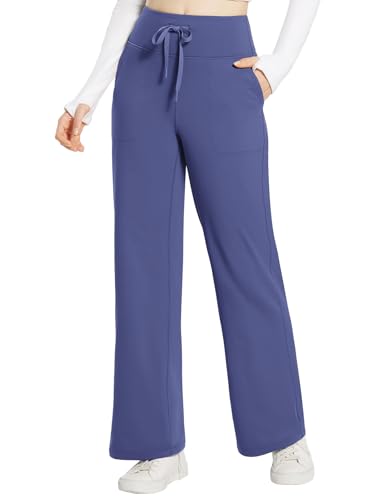 baleaf Damen Thermo Yogahose Weite Hose mit Taschen Jogginghose Hohe Taille Winter Warme Comfy Lounge Sporthose Trainingshose Kordelzug Blau XXL von baleaf