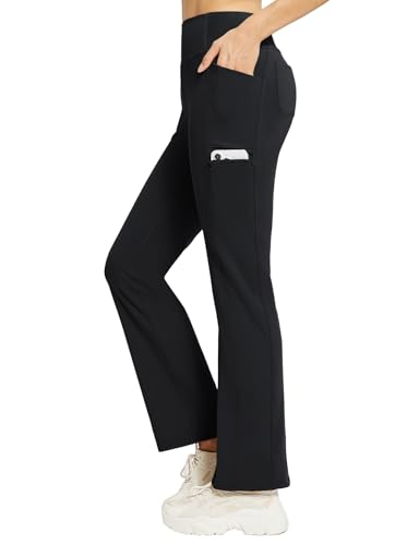 baleaf Damen Thermohosen mit Taschen Flare Leggings Hohe Taille Bootcut Thermo Leggings Sweatpants Winter Yoga Hose Schwarz S von baleaf