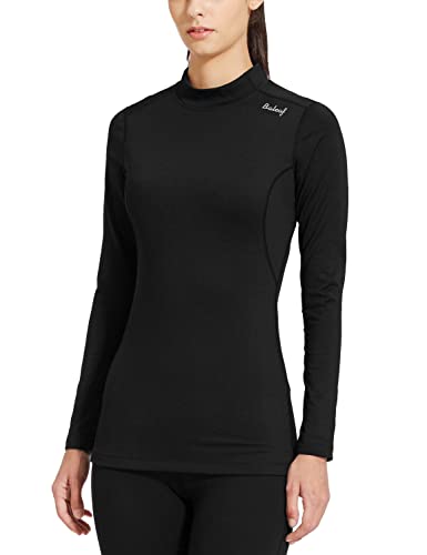 BALEAF Damen Thermoshirt Langarm Winter Laufshirt warm Fitnessshirt Sport Top Shirts Schwarz XXL von BALEAF