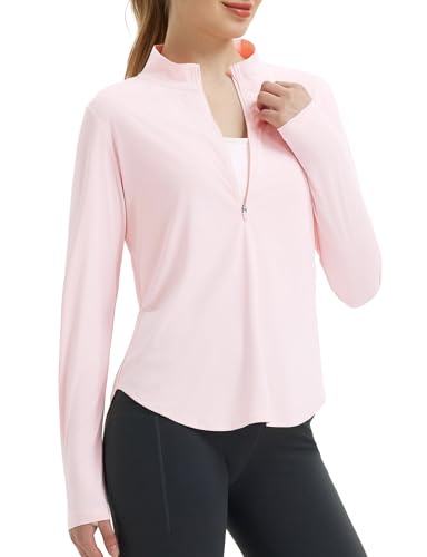 baleaf Damen UPF 50+ 1/4 Reißverschluss Sonnenschutz Langarm Wanderoberteile Leicht und schnell trocken Hellrosa XL von baleaf