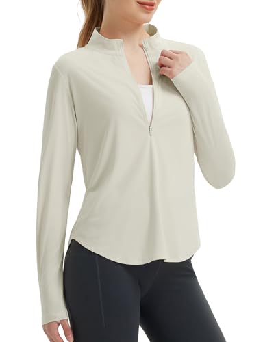baleaf Damen UPF 50+ 1/4 Reißverschluss Sonnenschutz Langarm Wanderoberteile Leicht und schnell trocken Rohes Leinen XL von baleaf
