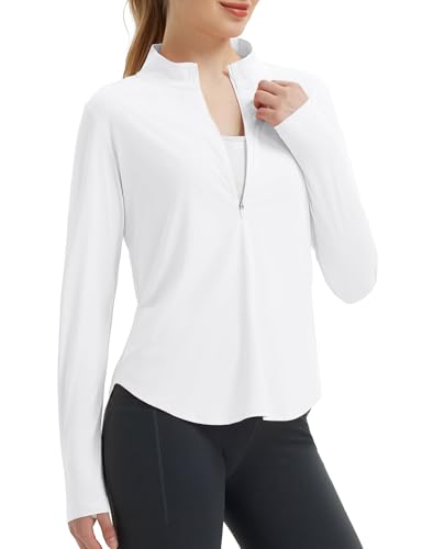 baleaf Damen UPF 50+ 1/4 Reißverschluss Sonnenschutz Langarm Wanderoberteile Leicht und schnell trocken Weiß S von baleaf