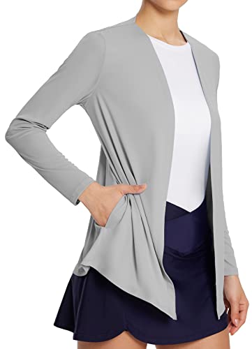 BALEAF Damen UPF 50+ Leichte Strickjacke mit Taschen Langarm Sonnenhemden UV-Schutz Kleidung Schnell trocknend, grau, 48 von BALEAF