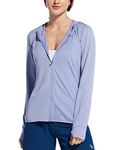 BALEAF Damen UV SPF UPF 50+ Shirt mit Kapuze Sonnenschutz Langarm Shirt Kapuzenjacke mit Reißverschluss Sun Hoodie mit Daumenloch Blau XXL von BALEAF