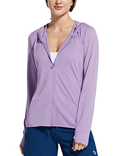 BALEAF Damen UV SPF UPF 50+ Shirt mit Kapuze Sonnenschutz Langarm Shirt Kapuzenjacke mit Reißverschluss Sun Hoodie mit Daumenloch Lila M von BALEAF