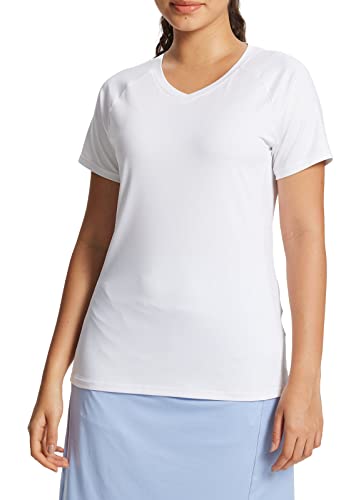 BALEAF Damen V-Ausschnitt Kurzarm Lauf T-Shirt Loose Sport Kurzarm Weiß M von BALEAF