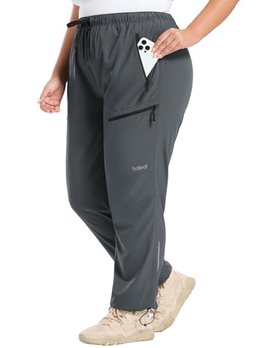 baleaf Damen Wanderhose Größe Größen Cargohosen Stretch Outdoorhose Wasserabweisend mit Reißverschluss Taschen Dunkelgrau 2XL von baleaf