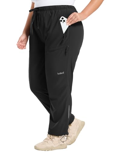 baleaf Damen Wanderhose Größe Größen Cargohosen Stretch Outdoorhose Wasserabweisend mit Reißverschluss Taschen Schwarz 2XL von baleaf
