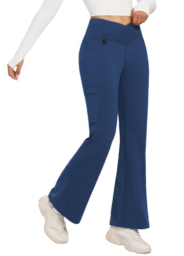 baleaf Damen Wanderhose Themohose Wasserabweisend Outdoorhose Winddicht Thermo Leggings Schlaghose Trekkinghose mit Taschen Seeblau M von baleaf