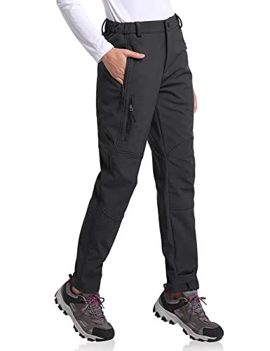 BALEAF Damen Wanderhose Thermo wasserdichte Outdoorhose Winddichte Lange Softshellhose Winter Gefüttert Skihose Snowboardhose Trekkinghose Schwarz XS von BALEAF