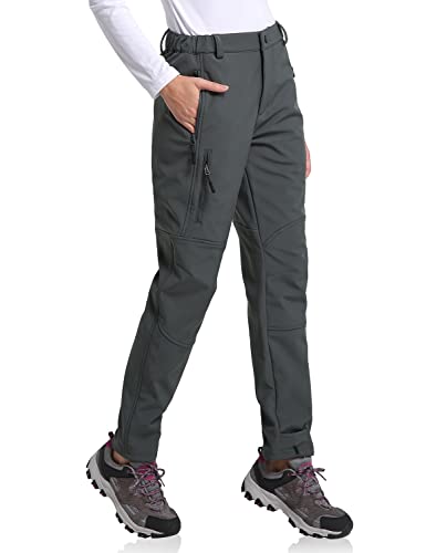 BALEAF Damen Wanderhose Thermo wasserdichte Outdoorhose Winddichte Lange Softshellhose Winter Gefüttert Skihose Snowboardhose TrekkinghoseGrau M von BALEAF