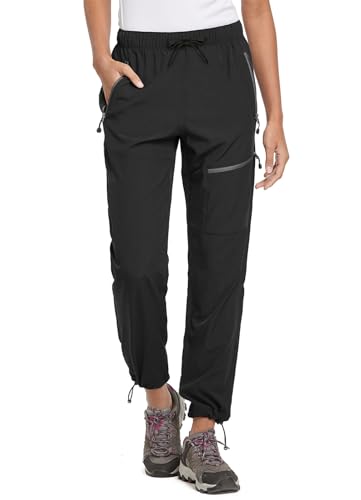 BALEAF Damen Wanderhosen Schnelltrocknend Wasserabweisend Leichte Jogginghose für alle Jahreszeiten Elastische Taille Schwarz XS von BALEAF