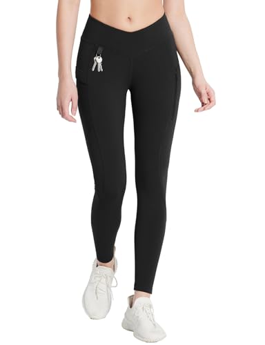 baleaf Damen Thermo Leggings mit Taschen Jeggings Wanderhose Thermohose Winter Wanderleggings Hohe Taille Wasserabweisend Leggings Schwarz XXL von baleaf