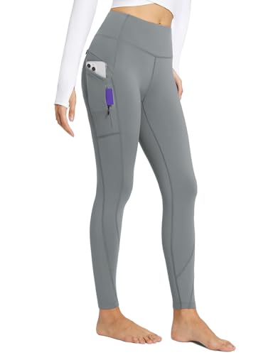 baleaf Damen Thermo Leggings Winter mit Taschen Sport Leggings High Waist Fleece gefüttert Yogahose Outdoor Thermohose Slim Fitness Warm Sporthose Dunkelgrau XL von baleaf