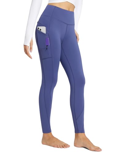 baleaf Damen Thermo Leggings Winter mit Taschen Sport Leggings High Waist Fleece gefüttert Yogahose Outdoor Thermohose Slim Fitness Warm Sporthose Marineblau M von baleaf