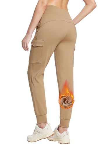 BALEAF Damen Winter Cargo Hose Outdoorhose Multi Taschen Jogginghose Fleeced Flare Leggings Wanderhose Braun 2XL von BALEAF