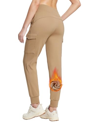 baleaf Damen Winter Cargo Hose Outdoorhose Multi Taschen Jogginghose Fleeced Flare Leggings Wanderhose Braun M von baleaf
