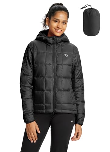 BALEAF Damen Winter Fahrradjacke Daunenjacke Warme Steppjacke Winddicht Winterjacke mit Kapuze Gefüttert Pufferjacke Schwarz M von BALEAF