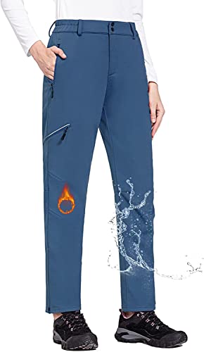 BALEAF Wanderhose Damen Fahrradhose Winter Wasserdicht Thermohose Winter Gefüttert Skihose Softshellhose Schneehose Trekkinghose Outdoorhose Blau M von BALEAF