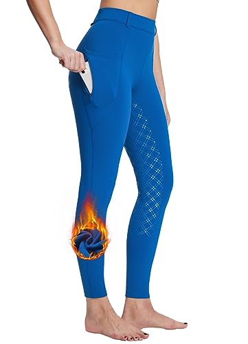 BALEAF Damen Winter-Reithose Fleece-Reithose Vollbesatz Reithose Reißverschluss-Taschen Leggings Blau L von BALEAF