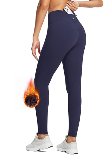 BALEAF Damen Winter Sportleggings wasserdichte Outdoor Hose Thermo Jogginghose Wärme Thermounterwäsche Fleece Yogahose Laufhose mit hoher Taille Navy X-Small von BALEAF