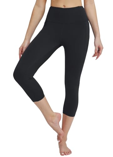 BALEAF Damen Yoga Capri Leggings mit Taschen Petite High Waisted Workout Übung Laufen Capris Hosen für Casual Sommer Golf Schwarz L von BALEAF