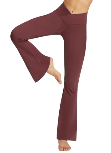 baleaf Damen Yogahose 29" Bootcut Leggings mit V-Crossover Taille Stretchy Gym Hose Rotwein M von baleaf