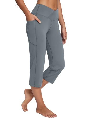 baleaf Damen Yogahose Hohe Taile Jogginghose Weites Bein Freizeithose Grau M von baleaf