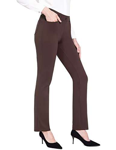 BALEAF Damen Yoga Hose Elastisch Business Hosen Bootcut Flarehose Jeggings Schlaghose mit Tasche Braun 73cm M von BALEAF