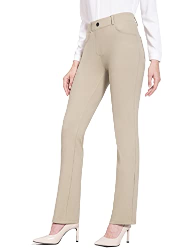 BALEAF Damen Yoga Hose Elastisch Business Hosen Bootcut Flarehose Jeggings Schlaghose mit Tasche Khaki 73cm S von BALEAF