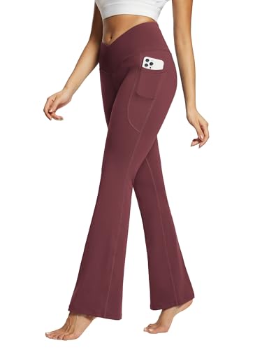 baleaf Damen Yogahose mit Taschen Schlaghose Stoff Flare Leggings Bauchkontrolle Sporthose Stretch Hohe Taille Rot 32" L baleaf Damen Yogahose mit Taschen Schlaghose Stoff Flare Leggings Bauchkontrolle Sporthose Stretch Hohe Taille Rot 32" L von baleaf