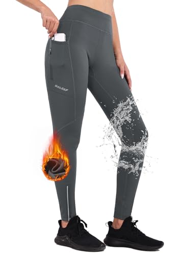 BALEAF Winter Fahrradhose Damen Lang mit Reißverschluss am Knöchel Warm Thermoleggins Winter Gefüttert Jogginghose Thermo Laufhose Wasserdicht Outdoor Hosen Winterhose Grau XXL von BALEAF