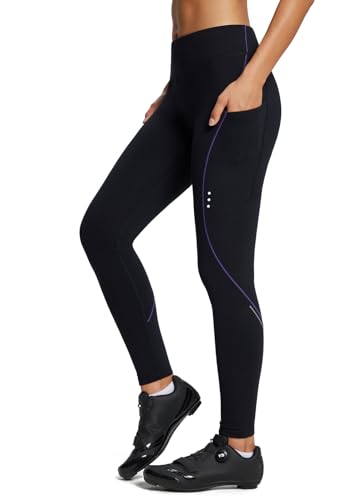 BALEAF Fahrradhose Damen Winter Wasserdicht Thermo Radhose Damen Fleece Gefüttert Winddicht Fahrradhose Lang 4D Gepolstert mit Tasche Lila M von BALEAF