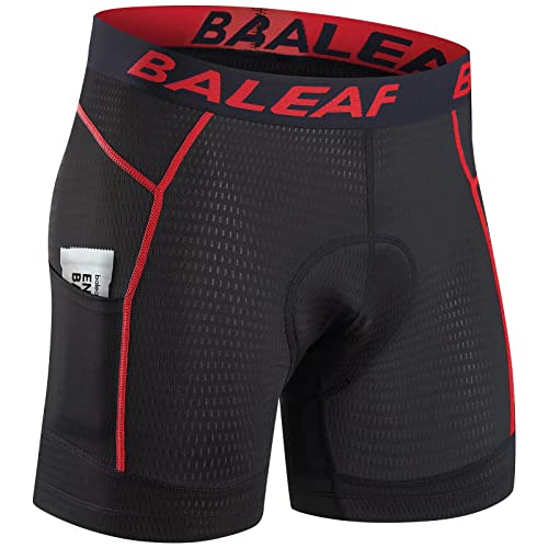 BALEAF Fahrradhose Herren Radunterhose 4D Gepolstert Mountainbike Hose Radlerhose Gepolstert Fahrrad Unterhosen Radhose Kurz Radlerunterhose mit Rutschfesten Beingriffe MTB Schwarz/Rot M von BALEAF