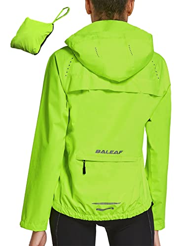 BALEAF Fahrradjacke Damen Regenjacke Wasserdicht Atmungsaktiv Wanderjacke Windbreaker Sommerjacke Outdoor Jacken Leichte Windjacke Trekking Regenjacke Radjacke Fluorescent Gelb S von BALEAF