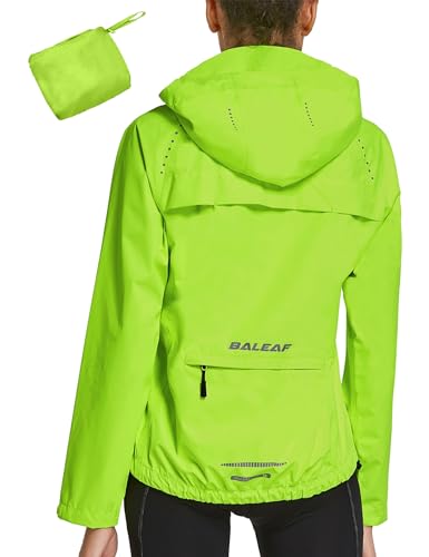 BALEAF Fahrradjacke Damen Regenjacke Wasserdicht Atmungsaktiv Wanderjacke Windbreaker Sommerjacke Outdoor Jacken Leichte Windjacke Trekking Regenjacke Radjacke Fluorescent Gelb XXL von BALEAF