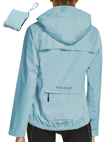 baleaf Fahrradjacke Damen Regenjacke Wasserdicht Atmungsaktiv Wanderjacke Windbreaker Sommerjacke Outdoor Jacken Leichte Windjacke Trekking Regenjacke Radjacke Hellblau L von baleaf