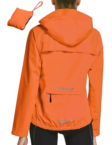 baleaf Fahrradjacke Damen Regenjacke Wasserdicht Atmungsaktiv Wanderjacke Windbreaker Sommerjacke Outdoor Jacken Leichte Windjacke Trekking Regenjacke Radjacke Orange XL von baleaf