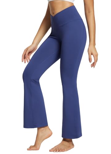 BALEAF Flare Leggings High Waisted Yoga Hosen Casual Workout Breites Bein Dressy Hosen Blau M von BALEAF