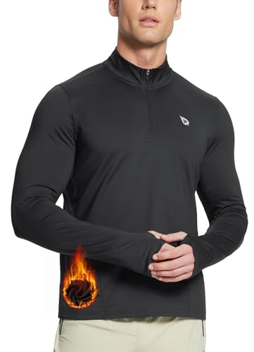 BALEAF Herren 1/4 Zip Pullover Laufen Shirts Thermo Langarm Shirts mit Taschen Winter Wandern Schwarz L von BALEAF