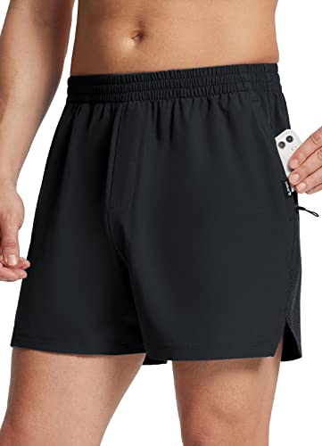 baleaf Herren 5'' Laufshorts Quick Dry Leichte, ungefütterte 2-Reißverschlusstaschen Workout Gym Schwarz 3XL von baleaf