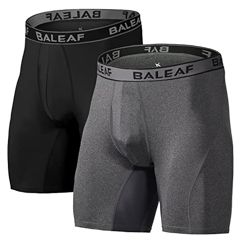 BALEAF Herren 9 Zoll Boxershorts Sport Unterhose Performance 2er Pack Dunkelgrau M von BALEAF