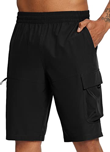 BALEAF Herren Cargo Shorts Sport Shorts Outdoorhose kurz Bermuda Wanderhose mit 5 Taschen wasserdicht schnelltrocknend für Sommer Wandern Camping Schwarz L von BALEAF