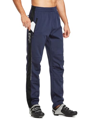baleaf Herren Fahrradhose Thermo Fleece Radhose Wasserdicht Winddicht Softshellhose Warm Wanderhose Lang Radlerhose für Winter Outdoor Radfahren MTB Navy Blau XL von baleaf