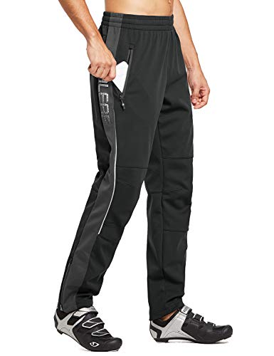 baleaf Herren Fahrradhose Thermo Fleece Radhose Wasserdicht Winddicht Softshellhose Warm Wanderhose Lang Radlerhose für Winter Outdoor Radfahren MTB Schwarz/Grau XL von baleaf