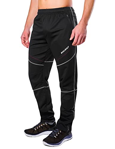 BALEAF Herren Fahrradhose Winter Thermo Radhose lang Outdoorhose Wasserdicht Softshellhose Fleece Laufhose Schwarz 3XL von BALEAF