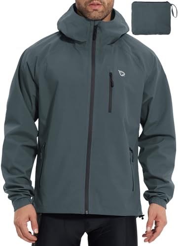 baleaf Herren Fahrradjacke Regenjacke Wasserdicht Windbreaker mit Kapuze 10000mm H2O Wasserdicht Laufjacke Atmungsaktiv Wanderjacke Dunkelgrau M von baleaf